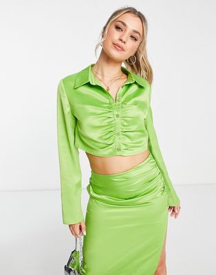In The Style exclusive cropped ruched shirt in lime - part of a set-Green