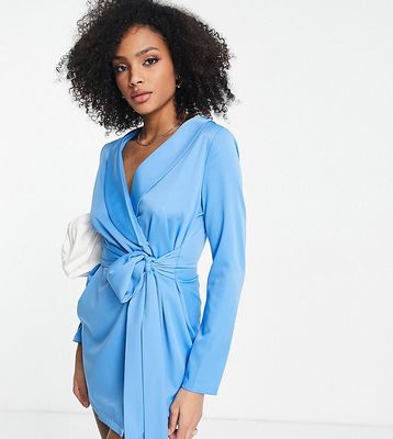 In The Style exclusive tie front blazer dress in blue