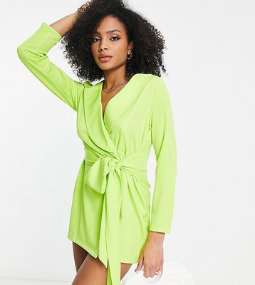 In The Style exclusive tie front blazer dress in lime-Green