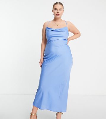 In The Style Plus Exclusive satin cowl neck midi dress in light blue