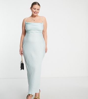 In The Style Plus exclusive satin cowl neck midi dress in sage green
