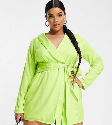 In The Style Plus exclusive tie front blazer dress in lime-Green