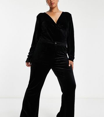 In The Style Plus exclusive velvet fitted flare in black - part of a set