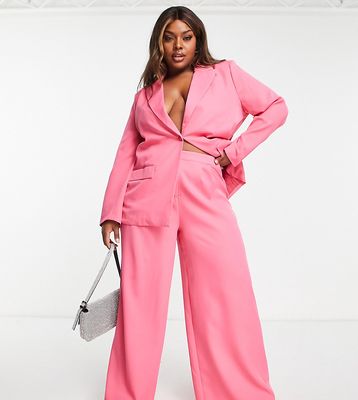 In The Style Plus relaxed wide leg pants in pink - part of a set
