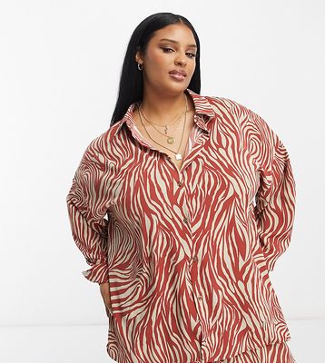 In The Style Plus satin oversized beach shirt in zebra - part of a set-Multi