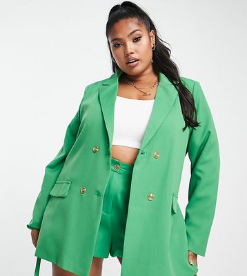 In The Style Plus x Billie Faiers double breasted blazer in green - part of a set