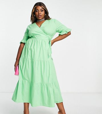 In The Style Plus x Jac Jossa exclusive wrap detail tiered midi dress in green