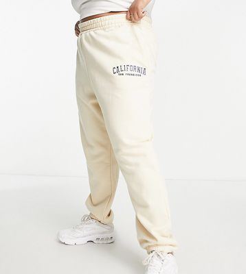 In The Style Plus x Perrie Sian slogan sweatpants in cream - part of a set-White