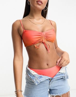 In The Style ruched tie front bikini top in ombre tie dye - part of a set-Multi