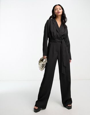 In The Style tuxedo jumpsuit in black