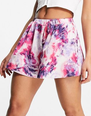 In The Style x Billie Faiers floaty pleated shorts in pink tie dye-Multi