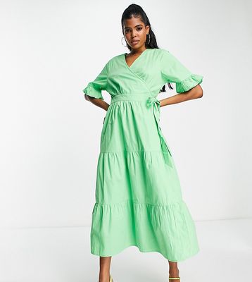 In The Style x Jac Jossa exclusive wrap detail tiered midi dress in green