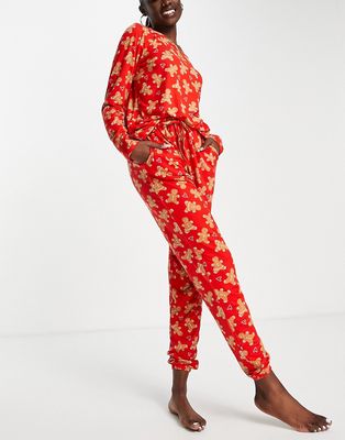 In The Style x Jac Jossa sleepwear top & pants set in red gingerbread print