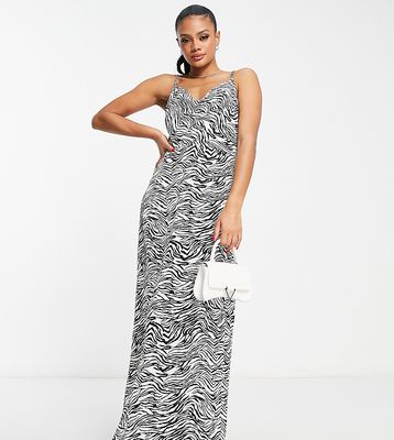 In The Style x Yasmin Devonport exclusive satin cowl front maxi dress in zebra print-Multi