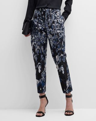 In With The Crowd Jacquard Slim-Leg Crop Trousers