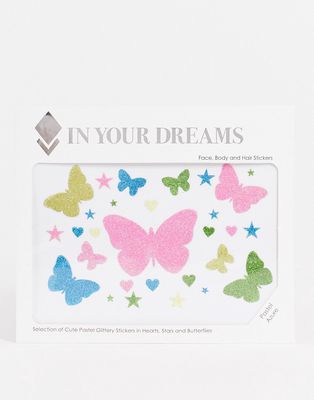 In Your Dreams Pastel Azure Butterfly Face & Hair Stickers-Multi