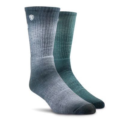 Incognito Graphic Crew Work Socks 2 Pair Multi Color Pack in Grey Green Spandex/Polyester, Size: Medium by Ariat