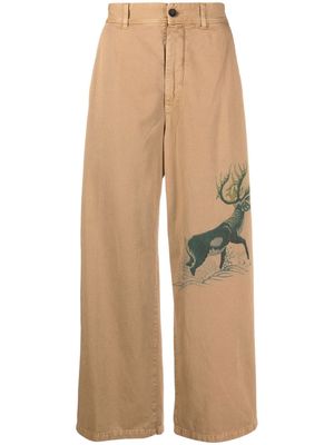Incotex deer-print wide-leg trousers - Brown