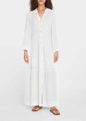 India Gauze Long-Sleeve Maxi Dress