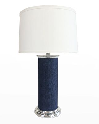 Indigo Blue Faux Grasscloth Column Table Lamp
