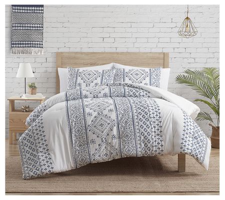 Indigo Ink White Denim Geometric Stripe Comfort r Set- F/Q