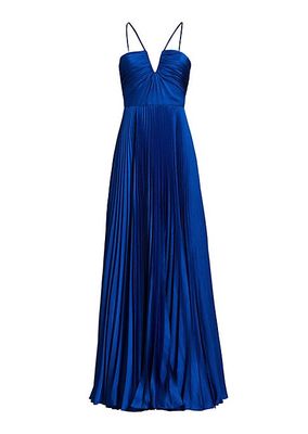 Indigo Satin Pleated Gown