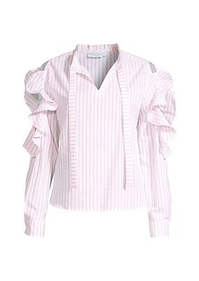 Indre Stripe Cotton& Linen Cold-Shoulder Blouse
