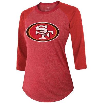 INDUSTRY RAG Women's Majestic Threads George Kittle Scarlet San Francisco 49ers Player Name & Number Tri-Blend 3/4-Sleeve Fitted T-Shirt at