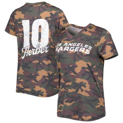 INDUSTRY RAG Women's Majestic Threads Justin Herbert Camo Los Angeles Chargers Name & Number V-Neck Tri-Blend T-Shirt