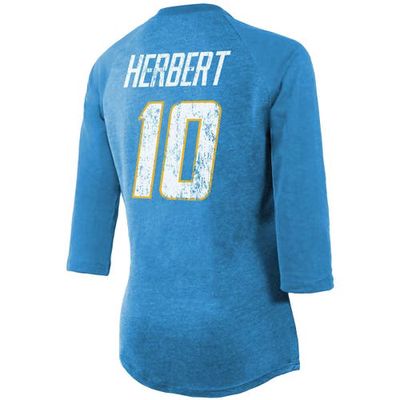 INDUSTRY RAG Women's Majestic Threads Justin Herbert Powder Blue Los Angeles Chargers Player Name & Number Tri-Blend 3/4-Sleeve Fitted T-Shirt at