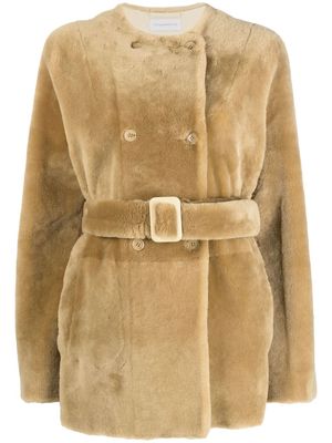 Inès & Maréchal double-breasted leather coat - Brown