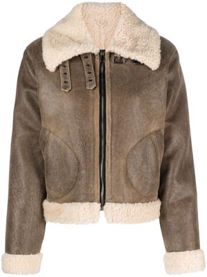 Inès & Maréchal shearling-collar zip-fastening jacket - Brown