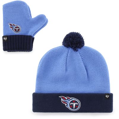 Infant '47 Light Blue/Navy Tennessee Titans Bam Bam Cuffed Knit Hat with Pom and Mittens Set