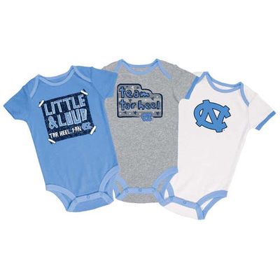 Infant Champion Carolina Blue/Gray/White North Carolina Tar Heels 3-Pack Bodysuit Set in Light Blue