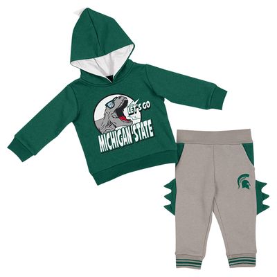Infant Colosseum Green/Gray Michigan State Spartans Dino Pullover Hoodie and Pants Set