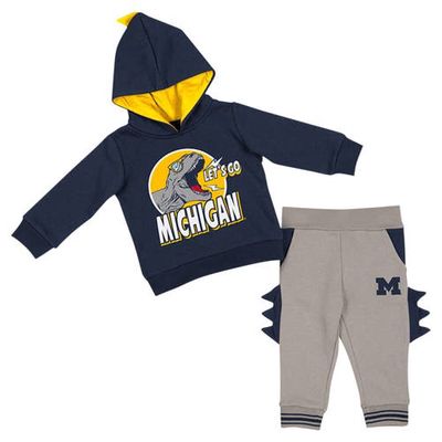 Infant Colosseum Navy/Gray Michigan Wolverines Dino Pullover Hoodie and Pants Set
