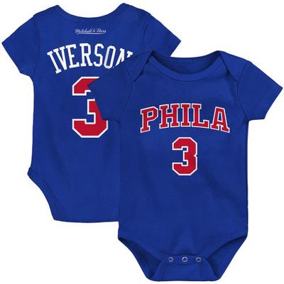 Infant Mitchell & Ness Allen Iverson Royal Philadelphia 76ers Hardwood Classics Name & Number Bodysuit