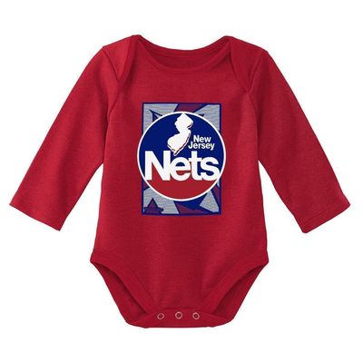 Infant Mitchell & Ness Blue/Red New Jersey Nets Hardwood Classics Bodysuits & Cuffed Knit Hat Set