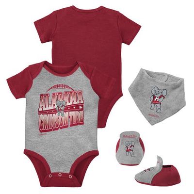 Infant Mitchell & Ness Crimson/Heather Gray Alabama Crimson Tide 3-Pack Bodysuit