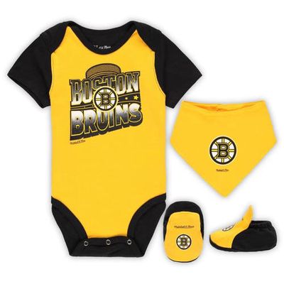 Infant Mitchell & Ness Gold/Black Boston Bruins Big Score 3-Pack Bodysuit