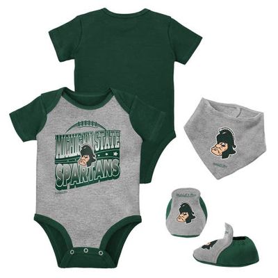 Infant Mitchell & Ness Green/Heather Gray Michigan State Spartans 3-Pack Bodysuit