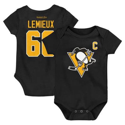 Infant Mitchell & Ness Mario Lemieux Black Pittsburgh Penguins Captain Patch Name & Number Bodysuit