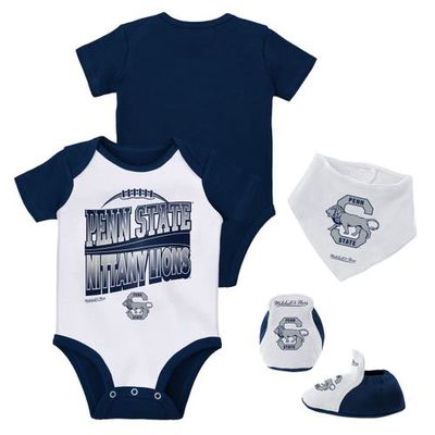 Infant Mitchell & Ness Navy/White Penn State Nittany Lions 3-Pack Bodysuit