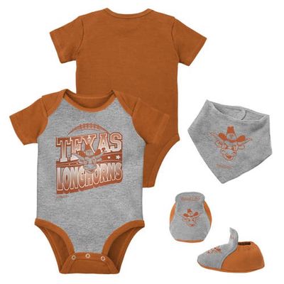 Infant Mitchell & Ness Orange/Heather Gray Texas Longhorns 3-Pack Bodysuit