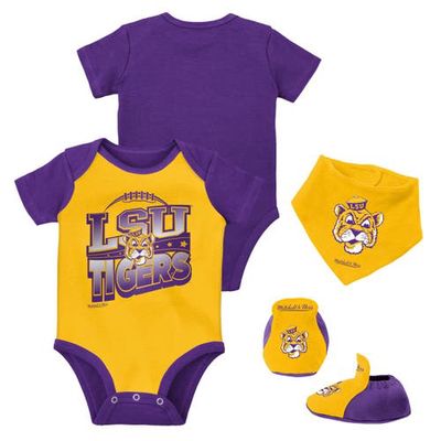 Infant Mitchell & Ness Purple/Gold LSU Tigers 3-Pack Bodysuit