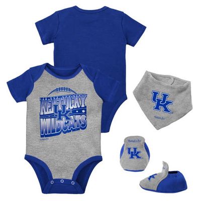Infant Mitchell & Ness Royal/Heather Gray Kentucky Wildcats 3-Pack Bodysuit