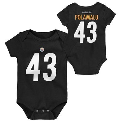 Infant Mitchell & Ness Troy Polamalu Black Pittsburgh Steelers Mainliner Retired Player Name & Number Bodysuit