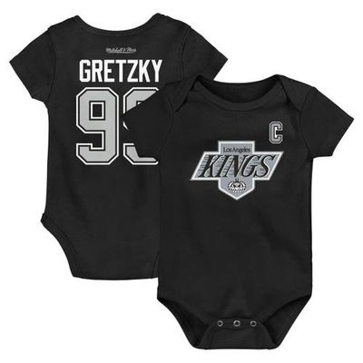 Infant Mitchell & Ness Wayne Gretzky Black Los Angeles Kings Captain Patch Name & Number Bodysuit