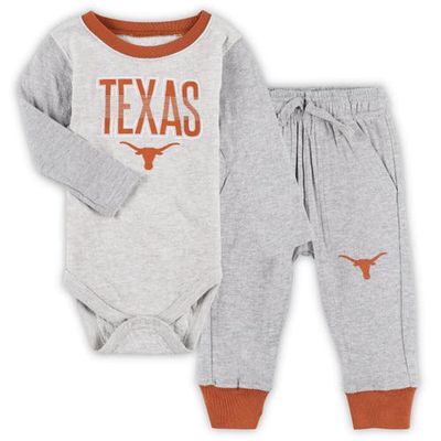 Infant Wes & Willy Heather Gray Texas Longhorns Jie Jie Long Sleeve Bodysuit & Pants Set in Orange