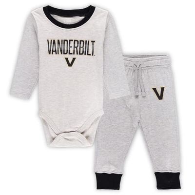 Infant Wes & Willy Heather Gray Vanderbilt Commodores Two-Piece Jie Jie Long Sleeve Bodysuit & Pants Set